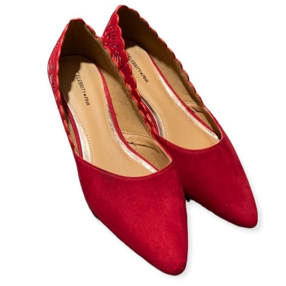 Celebrity Pink Shoes - Celebrity Pink Pointed Toe Flats Scalloped Edge Perforated Cut Outs Metallic 11